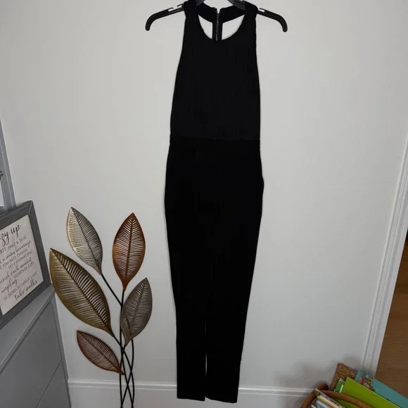 E1 Alice + Olivia Black Pleated Open Back Sleeveless Jumpsuit Size 0 - Picture 3 of 12